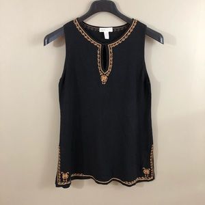Black Sleeveless Tunic w/Gold Stitching Accents-XL